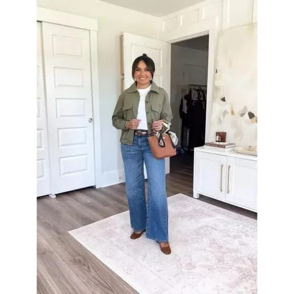 Women's Army Green Military Safari Cropped Jackets Button Down Lightweight - Picture 5 of 6